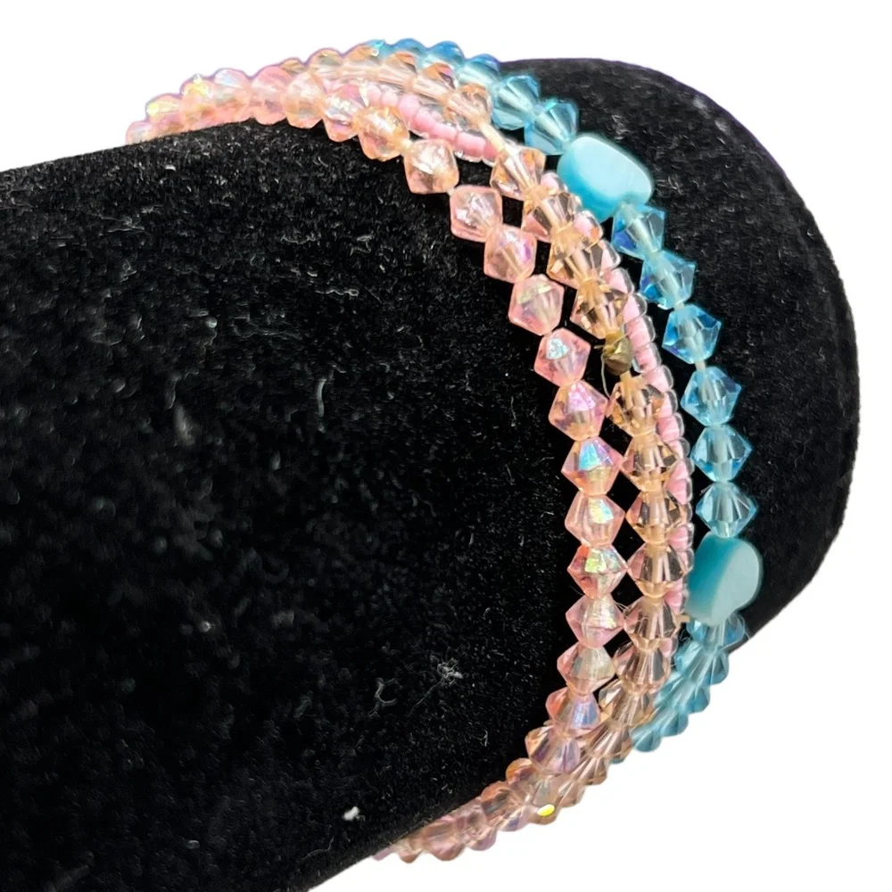 CRYSTAL STRETCH BRACELETS - PINK, PEACH, & BLUE - SET OF 4